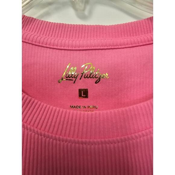 Lilly Pulitzer Cropped Top Minnie Knit Ribbed Confetti Pink Metalic Size Large - Picture 7 of 10